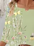 Women Floral Three Quarter Sleeve Blouse Spring/Fall Printing Notched Daily Casual Top