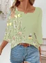 Women Floral Three Quarter Sleeve Blouse Spring/Fall Printing Notched Daily Casual Top