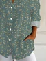 Women Floral Long Sleeve Shirt Spring/Fall Buckle Shirt Collar Daily Casual Top