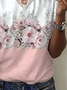 Women Floral Short Sleeve Tee T-shirt V Neck Printing Casual Summer Graphic Tee Top