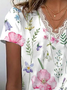 Women Floral Short Sleeve Tee T-shirt V Neck Printing Casual Summer Graphic Tee Top