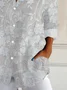 Women Floral Long Sleeve Shirt Spring/Fall Buckle Shirt Collar Daily Casual Top