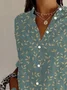 Women Floral Long Sleeve Shirt Spring/Fall Buckle Shirt Collar Daily Casual Top