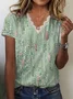 Women Abstract Stripes Short Sleeve Tee T-shirt V Neck Printing Casual Summer Graphic Tee Top