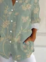 Women Floral Long Sleeve Shirt Spring/Fall Buckle Shirt Collar Daily Casual Top