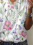 Women Floral Short Sleeve Tee T-shirt V Neck Printing Casual Summer Graphic Tee Top