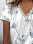 Women Floral Short Sleeve Tee T-shirt V Neck Printing Casual Summer Graphic Tee Top
