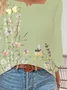 Women Floral Three Quarter Sleeve Blouse Spring/Fall Printing Notched Daily Casual Top