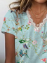 Women Floral Short Sleeve Tee T-shirt V Neck Printing Casual Summer Graphic Tee Top