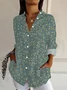 Women Floral Long Sleeve Shirt Spring/Fall Buckle Shirt Collar Daily Casual Top