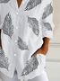 Women Feather Long Sleeve Shirt Spring/Fall Buckle Shirt Collar Daily Casual Top