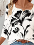Women Floral Three Quarter Sleeve Blouse Spring/Fall Printing Notched Daily Casual Top