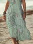 Women Striped Short Sleeve Summer Printing Dress V Neck Daily Casual Maxi X-Line Dress