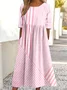 Women Striped Half Sleeve Summer Dress Crew Neck Daily Casual Maxi Shirt Dress A-Line Dress