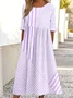 Women Striped Half Sleeve Summer Dress Crew Neck Daily Casual Maxi Shirt Dress A-Line Dress