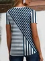 Women Striped Short Sleeve Tee T-shirt V Neck Casual Summer Top