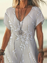 Women Floral Short Sleeve Summer Printing Dress V Neck Daily Casual Maxi X-Line Dress
