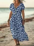 Women Floral Short Sleeve Summer Printing Dress V Neck Daily Casual Maxi X-Line Dress