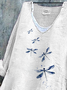 Women Dragonfly Long Sleeve Blouse Spring/Fall Printing V Neck Daily Casual Top