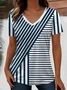 Women Striped Short Sleeve Tee T-shirt V Neck Casual Summer Top