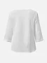 Women Plain Three Quarter Sleeve Blouse Spring/Fall Notched Holiday Casual Top