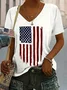 Women America Flag Short Sleeve Tee T-shirt V Neck Casual Summer Top