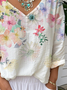Women Floral Long Sleeve Tee T-shirt V Neck Casual Spring/Fall Top