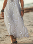 Women Floral Short Sleeve Summer Printing Dress V Neck Daily Casual Maxi X-Line Dress