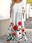 Women Floral Short Sleeve Summer Dress Crew Neck Daily Casual Maxi A-Line Dress