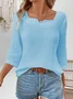 Women Plain Three Quarter Sleeve Blouse Spring/Fall Notched Holiday Casual Top