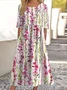 Women Floral Short Sleeve Summer Dress Crew Neck Daily Casual Maxi A-Line Dress