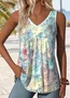 Women Floral Sleeveless Tee T-shirt V Neck Casual Summer Top