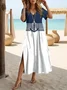 Women Anchor Short Sleeve Summer Printing Dress V Neck Daily Casual Maxi X-Line Dress