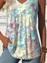 Women Floral Sleeveless Tee T-shirt V Neck Casual Summer Top