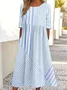 Women Striped Half Sleeve Summer Dress Crew Neck Daily Casual Maxi Shirt Dress A-Line Dress