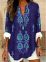 Women Ethnic Geometry Half Sleeve Blouse Summer Shawl Collar Daily Casual Top