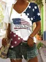 Women America Flag Short Sleeve Tee T-shirt V Neck Casual Summer Top