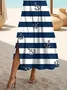Women Striped Short Sleeve Summer Printing Dress V Neck Daily Casual Maxi X-Line Dress