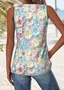 Women Floral Sleeveless Tee T-shirt V Neck Casual Summer Top