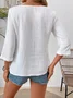 Women Plain Three Quarter Sleeve Blouse Spring/Fall Notched Holiday Casual Top