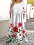 Women Floral Short Sleeve Summer Dress Crew Neck Daily Casual Maxi A-Line Dress