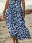 Women Floral Short Sleeve Summer Printing Dress V Neck Daily Casual Maxi X-Line Dress