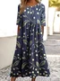 Women Floral Short Sleeve Summer Dress Crew Neck Daily Casual Maxi A-Line Dress