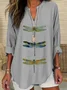 Women Dragonfly Long Sleeve Blouse Spring/Fall Printing V Neck Daily Casual Top