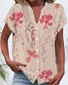 Women Floral Short Sleeve Shirt Summer Buckle V Neck Daily Casual Top