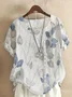 Women Floral Short Sleeve Shirt Summer Printing Crew Neck Daily Casual Top