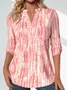 Women Striped Long Sleeve Blouse Spring/Fall V Neck Daily Casual Top