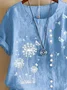 Women Floral Short Sleeve Shirt Summer Printing Crew Neck Daily Casual Top