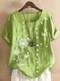 Women Floral Short Sleeve Shirt Summer Printing Crew Neck Daily Casual Top