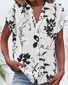 Women Floral Short Sleeve Shirt Summer Buckle V Neck Daily Casual Top